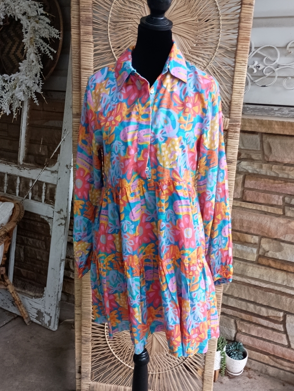 Briton Court Bright Multicolor Floral Tiered Dress_Med